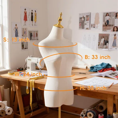 Vista 3 de Maniquí femenino forma cuerpo torso con soporte, maniquí de costura de altura ajustable para exhibición de ropa, base de metal, para sastres