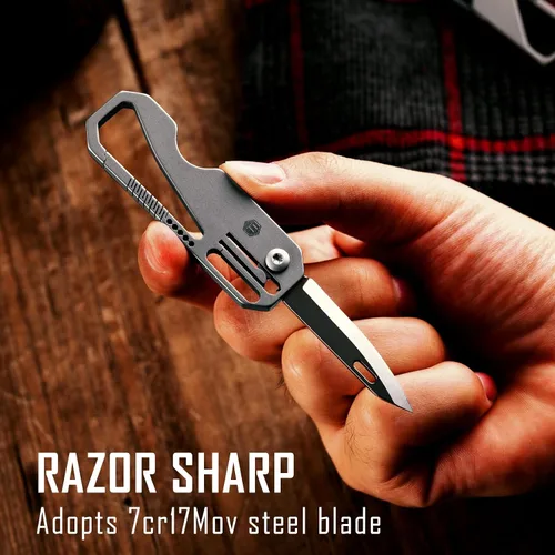 Vista 3 de KeyUnity KK08 EDC Cuchillo plegable de titanio con mosquetón para llevar a diario (KK08)