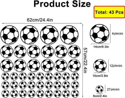 Vista 5 de SITAKE 43 calcomanías de fútbol, calcomanías de pelota de fútbol para niños, calcomanías para habitación de niños, calcomanías de pared de fútbol
