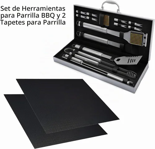 Vista 6 de Home-Complete Juego de 18 piezas de parrilla para barbacoa, kit de herramientas de barbacoa de acero inoxidable de 16 piezas con estuche de aluminio