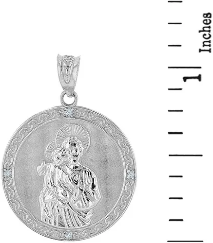 Vista 3 de Saint Collection - Collar redondo con medalla de San José de plata de ley 925 (1.5in)
