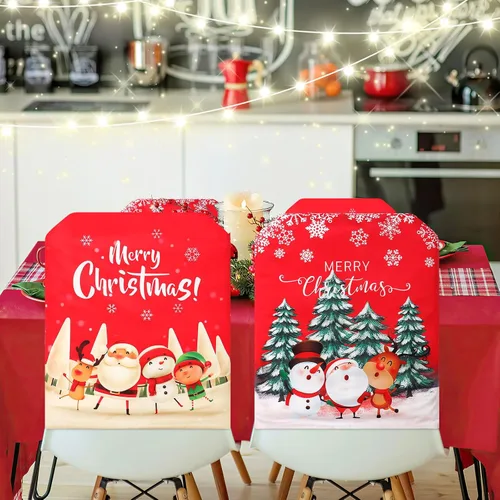 Vista 7 de TOCHGREEN Fundas para sillas de Navidad, paquete de 4 fundas protectoras de silla de Navidad, fundas de asiento de silla de comedor de Navidad
