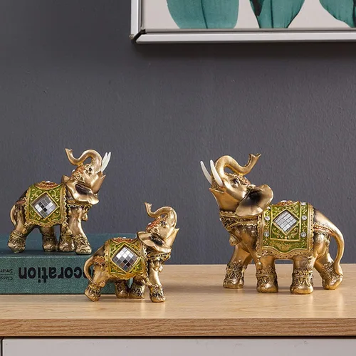 Vista 2 de Estatua de elefante, escultura de elefante de Feng Shui, figura de riqueza de la suerte para el hogar, oficina, tienda, decoración de regalo