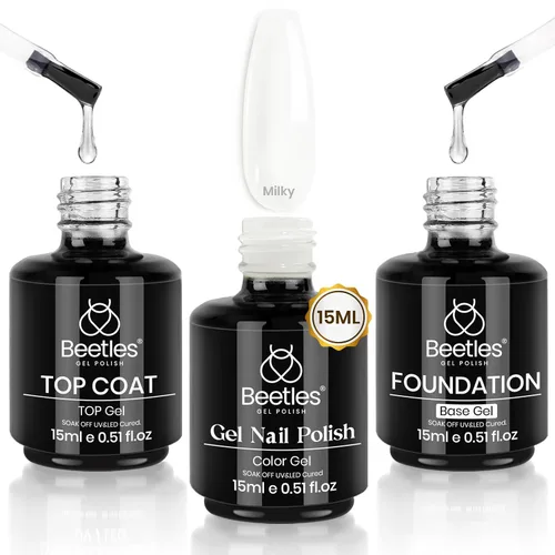 Vista 11 de Beetles - Juego de 3 esmaltes de uñas de gel blanco de 0.5 fl oz con base de gel y capa superior
