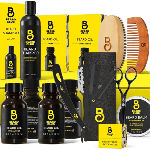 Vista 11 de The Beard Club - Juego de aseo con cepillo, peine, pinza y tijeras para barbas y bigotes de hombres - Set de regalo