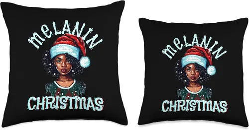 Vista 3 de Melanin Christmas Black Girl Magic Women Mrs Claus Afro Love Throw Pillow
