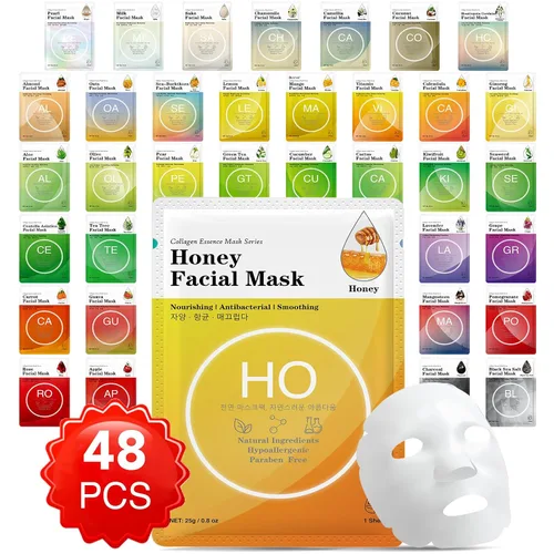 Vista 9 de VESPRO Paquete de 100 mascarillas de esencia de colágeno, mascarillas faciales a granel para el cuidado de la piel, mascarillas hidratantes