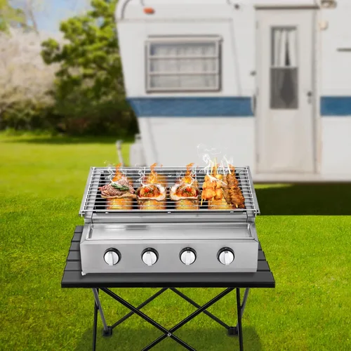 Vista 9 de Parrilla de gas de propano profesional de acero inoxidable para acampar al aire libre