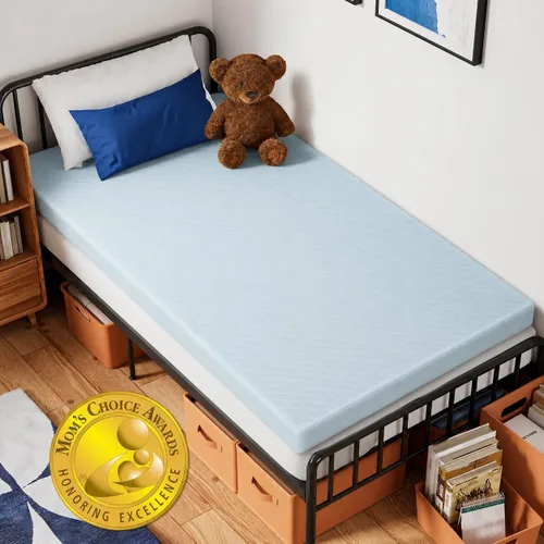 Vista 13 de OhGeni Cubrecolchón de espuma viscoelástica individual XL de 2 pulgadas con funda, funda de cama suave con base antideslizante, mejorado con gel