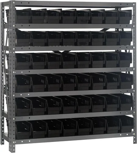 Vista 225 de Quantum QSBU-245BK Heavy Duty Shelving Unit with (7) Shelves and (24) QUS245 Black Bins for Garage Warehouse Storage Distribution 400 lb Load