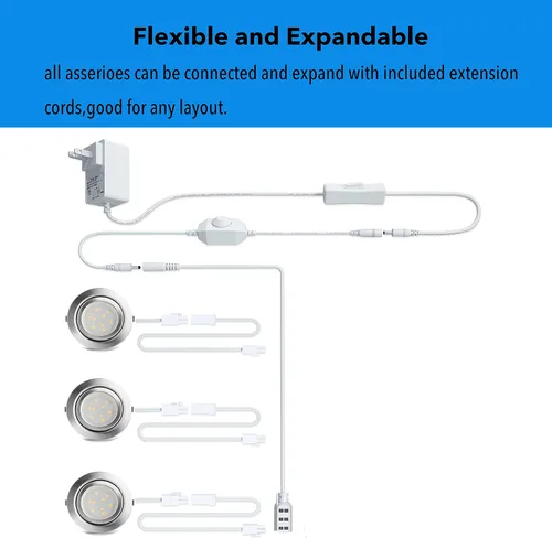 Vista 4 de Luces LED de disco empotradas con cable debajo del gabinete, iluminación regulable, bombilla halógena de 2.4 pulgadas con recorte, accesorios de luz
