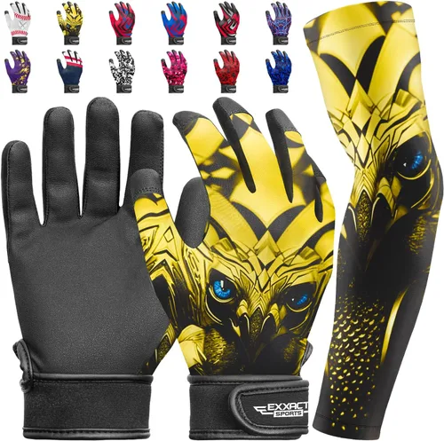 Vista 11 de Guantes de bateo para jóvenes de Exxact Sports con mangas para brazos para niños y niñas, guantes de béisbol para niños para bateo de sóftbol, T-Ball