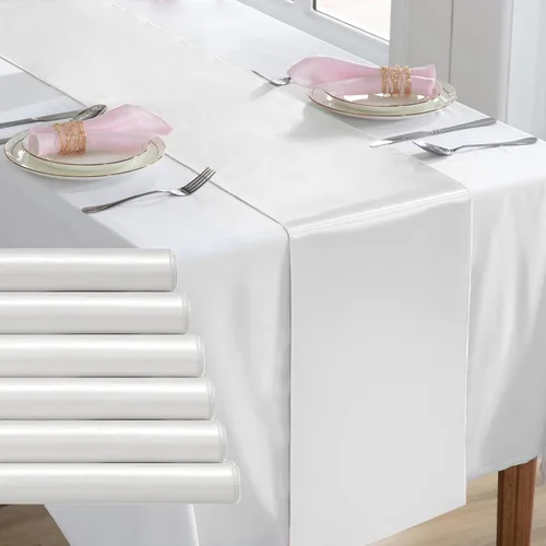 Vista 23 de Paquete de 2 caminos de mesa negros de 12 x 108 pulgadas, camino de mesa rectangular de seda satinada suave para bodas, banquetes, decoración