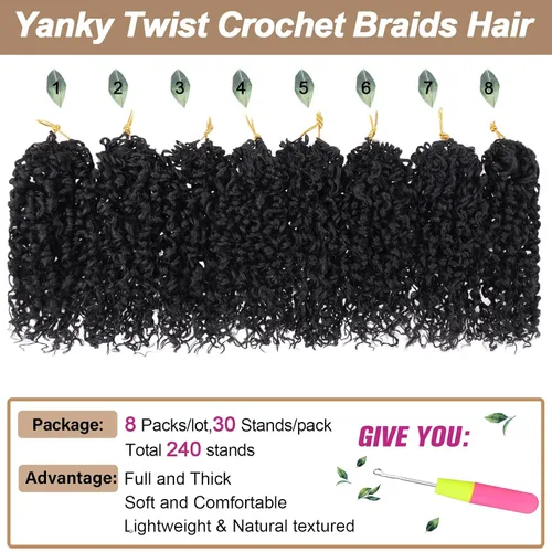 Vista 5 de COOKOO 6 pulgadas 8 paquetes Cabello de Ganchillo Pre-enrollado Yanky Twist para Mujeres Negro Natural Mini Passion Twists Pre-retorcido Cabello
