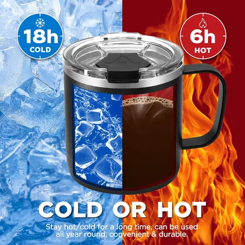 Vista 5 de HAUSHOF Taza de café de 14 onzas, taza de café aislada con asa, taza de viaje para camping, taza de café portátil de acero inoxidable, tazas de café