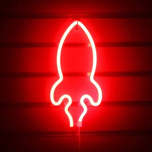 Vista 17 de Luces LED de neón, WONFAST Planet Rocket, letreros de neón acrílicos con pilas o USB, decoración de pared para habitación de niños, Navidad Azul