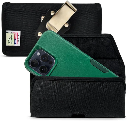 Vista 9 de Turtleback Clip para cinturón para iPhone 16 Pro Max, 15 Pro Max, 14 Pro Max, pequeño - Se adapta con fundas delgadas de estilo MagSafe, cuero negro
