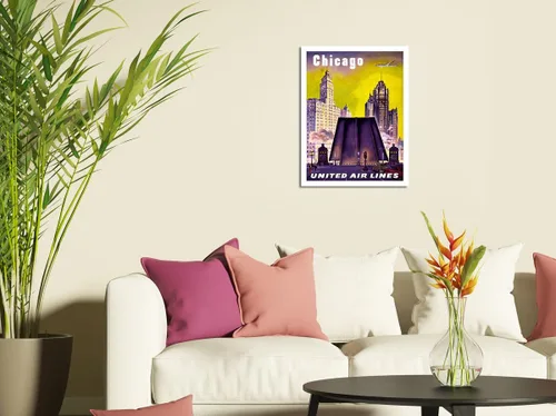 Vista 3 de Chicago USA - The Tribune Tower Wrigley Building and Michigan Avenue Bridge - United Air Lines - Vintage Airline Travel Poster c.1950s - Master Art