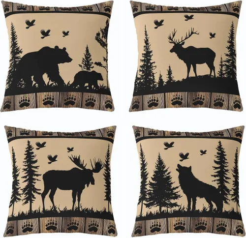 Vista 11 de Feelyou Fundas de Almohada Decorativas de León 16"x16" Juego de 4 Funda de Cojín Suave de Tigre Decoración de Lobo Funda de Almohada de Leopardo