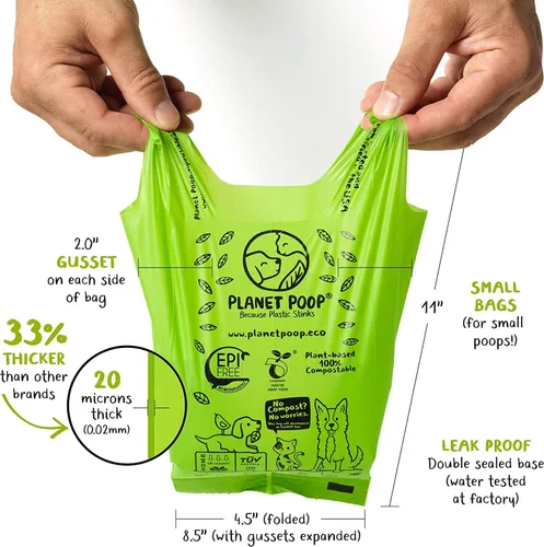 Vista 2 de Planet Poop Bolsas biodegradables para excrementos de perro, 180 unidades, a base de plantas, sin OMG, a prueba de fugas, compostables, sin