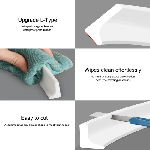 Vista 5 de Barrera de agua para umbral de ducha, barrera impermeable de silicona autoadhesiva para baño y cocina, ducha, protección de agua para separación Gris