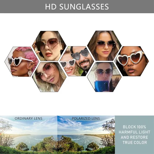 Vista 6 de WMAO Lentes de sol cuadrados sin montura para mujer, clásicos, modernos, de gran