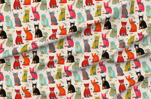 Vista 4 de Spoonflower Tela - Gatitos Arena Luz Tejer Gato Señoras Gatos Ilustración Moda Impreso en Tela de Gasa Cuarto Grasa - Costura Ropa de Moda Vestidos