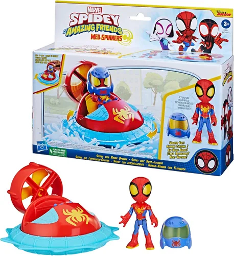 Vista 3 de Spidey and his Amazing Friends Marvel Web-Spinners Spidey con hover Spinner, juego de coche con vehículo, figura de acción a escala de 4 pulgadas