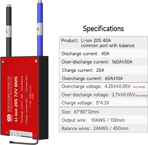 Vista 12 de DALY BMS 72V Li-ion 20S 30A Tablero de protección con cable de equilibrio de puerto común para panel solar autoconstruido, sistema de suministro