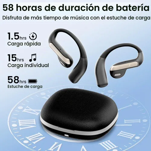 Vista 2 de Piluyaa Auriculares Bluetooth 5.3 de oreja abierta, auriculares inalámbricos deportivos con micrófono integrado con ganchos para los oídos Negro