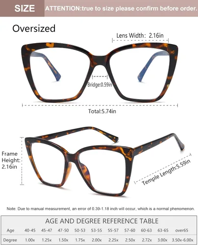 Vista 3 de EYEURL Oversized Cat Eye Reading Glasses for Women Blue Light Computer Readers Spring Hinge Fashion Large Eyewear