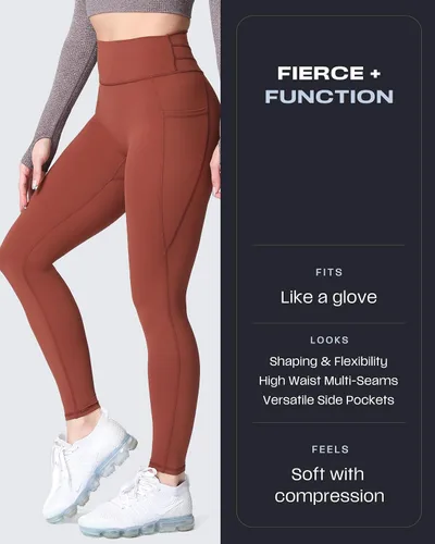 Vista 2 de Aoxjox Trinity - Pantalones de yoga de cintura alta con bolsillos para mujer, control de abdomen, cintura cruzada, leggings de entrenamiento suaves