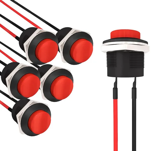 Vista 8 de APIELE Interruptor de botón momentáneo R13-507 SPST 0.630 in Interruptor redondo 3A 250V/6A 125V AC 2 Pin NO con cable pre-soldado 6Pcs (negro)