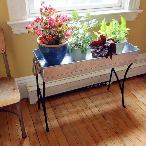Vista 4 de Achla Designs WT-03 - Caballete de metal pequeño, para plantas para interiores y exteriores, con bandeja extraíble, pequeño, negro y acero