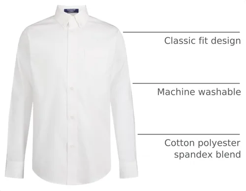 Vista 4 de IZOD - Camisa Oxford para niño de manga larga con botones, color sólido, cuello con bolsillo en el pecho Blanco clásico