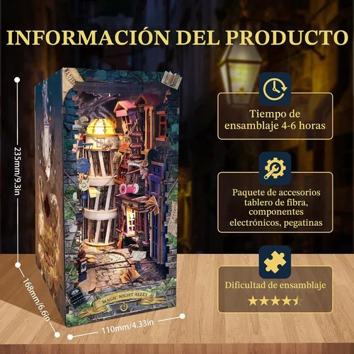 Vista 3 de Kit de rincón de libros mágico - Kit de casa de muñecas en miniatura DIY para adultos y adolescentes, rompecabezas de madera 3D para estantería