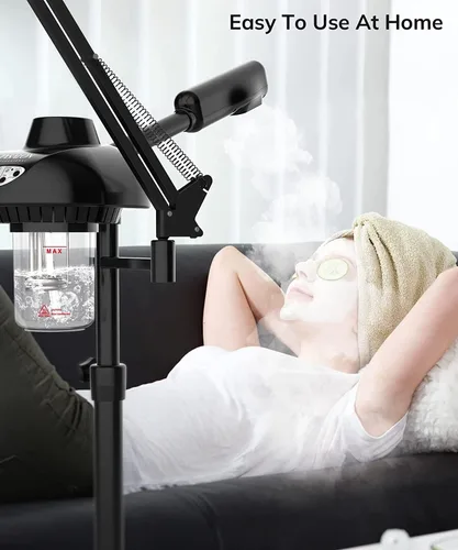 Vista 6 de TASALON Vaporizador facial profesional 2 en 1, vaporizador facial de ozono caliente para facial con lámpara de aumento 5X, vaporizador esteticista