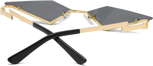 Vista 3 de JOVAKIT Gafas de sol sin montura para mujeres y hombres, gafas de sol de polígono de moda, marco de metal, gafas de fiesta rave de Halloween