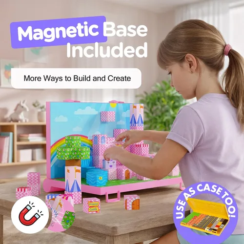Vista 2 de Bloques de construcción magnéticos listos para regalar para niños, cubos magnéticos, juegos de construcción de juguetes de castillo de princesa