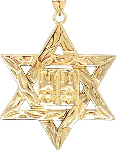 Vista 2 de Collar con colgante con diseño de estrella de David (hebreo) de oro de 14 quilates (pequeño)