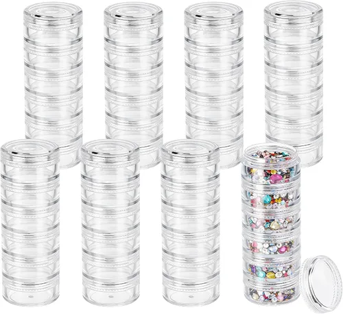 Vista 10 de 3 juegos de recipientes de plástico apilables de 6 capas, caja de almacenamiento transparente de cosméticos de 0.35 oz/0.3 fl oz, tarros