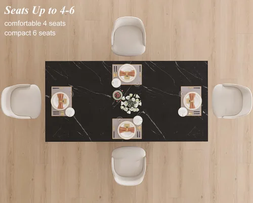 Vista 6 de HSH Mesa de comedor de 55 pulgadas para 4, moderna mesa de comedor de mármol sintético negro, mesa de cocina rectangular con pedestal resistente