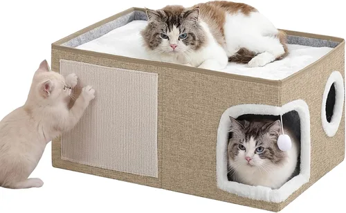 Vista 8 de Camas para gatos de interior, cama grande para gatitos con Gris