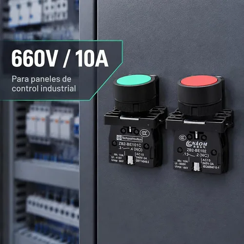Vista 2 de Interruptor de botón, verde NO y rojo NC, DPST 660V, 2