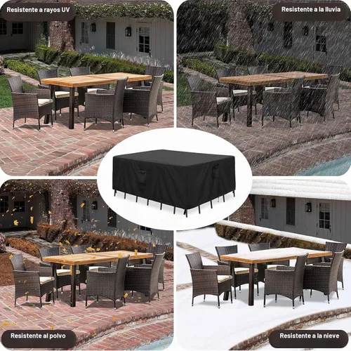 Vista 6 de PureFit Fundas para muebles de patio, funda impermeable para muebles de mesa de exterior rectangular, cubierta de sofá seccional de patio para Negro
