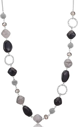 Vista 21 de BULINLIN Collar largo de cuentas para mujer, collar de cadena de suéter plateado con cuentas de resina de cristal, collar de joyería de moda