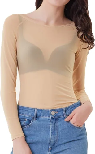 Vista 4 de Grace Karin - Blusa de manga larga de malla transparente para mujer