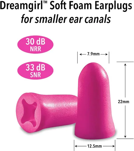 Vista 2 de Mack's Dreamgirl - Tapones para los oídos de espuma suave, 10 pares, rosa, 30 dB NRR, 33 dB SNR, tapones para los oídos pequeños para dormir