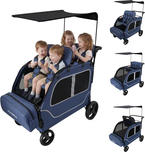 Vista 10 de Cochecito de 4 plazas, diseño en forma de automóvil, se adapta a hasta 4 niños Foldable, All Terrain Wheels, 300 lb, Removable Canopy, 5-Point