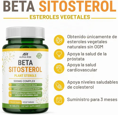 Vista 2 de Beta Sitosterol para hombres, Apoyo a la salud de la próstata, 500 mg, 90 Suplemento de beta-sitosterol, complejo de fitosterol con esteroles
